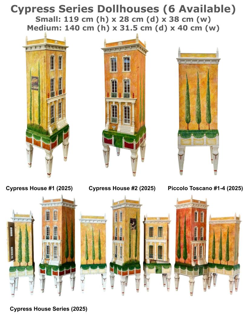 Cypress Series catalogue showing Piccolo Toscano among Eric Lansdown’s tall Italianate architectural dollhouses in varied hand-painted façades and sizes.