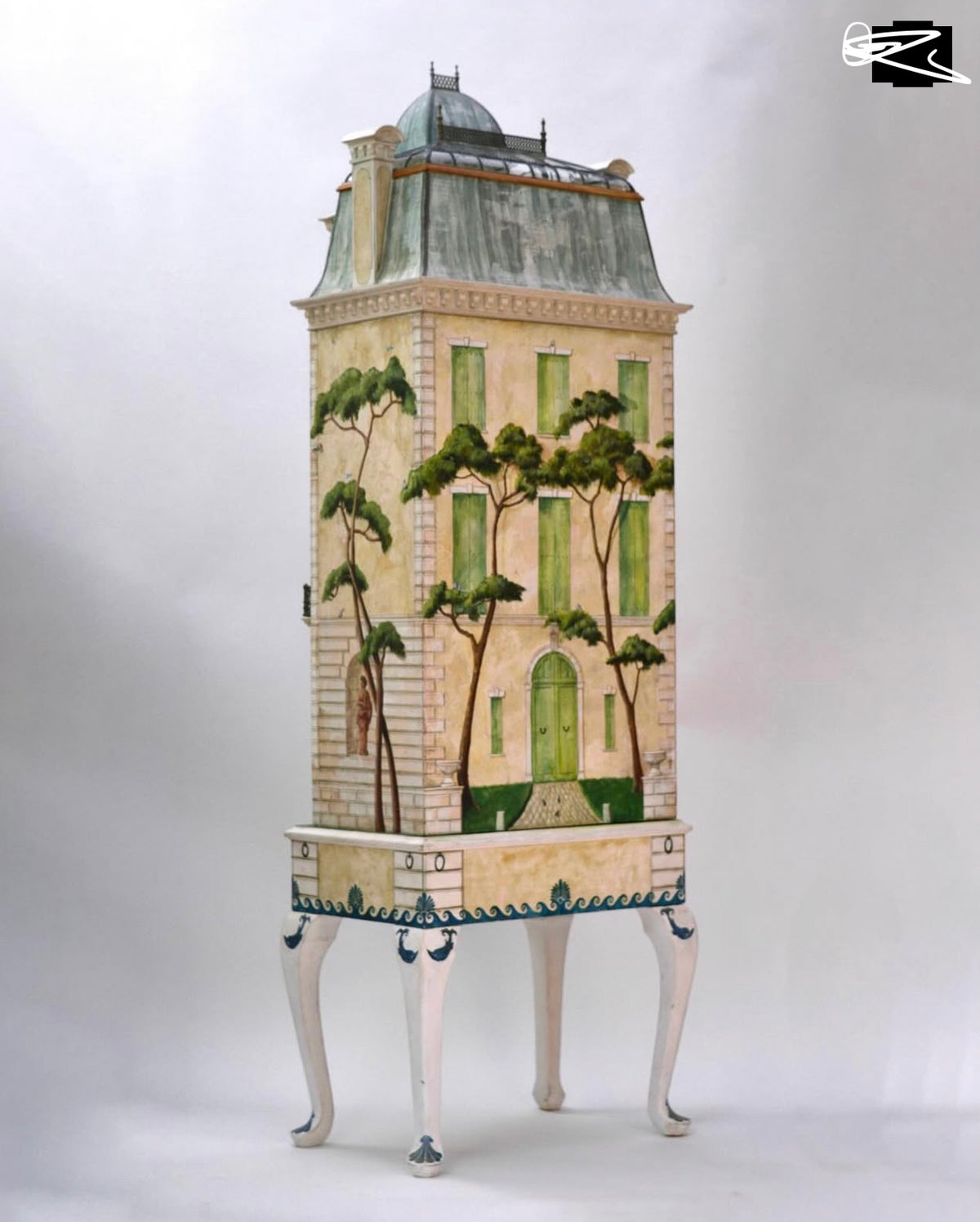 Oeil-de-boeuf dormer, domed pavilion and curved glass roof on the Whitestone French Second Empire architectural model.