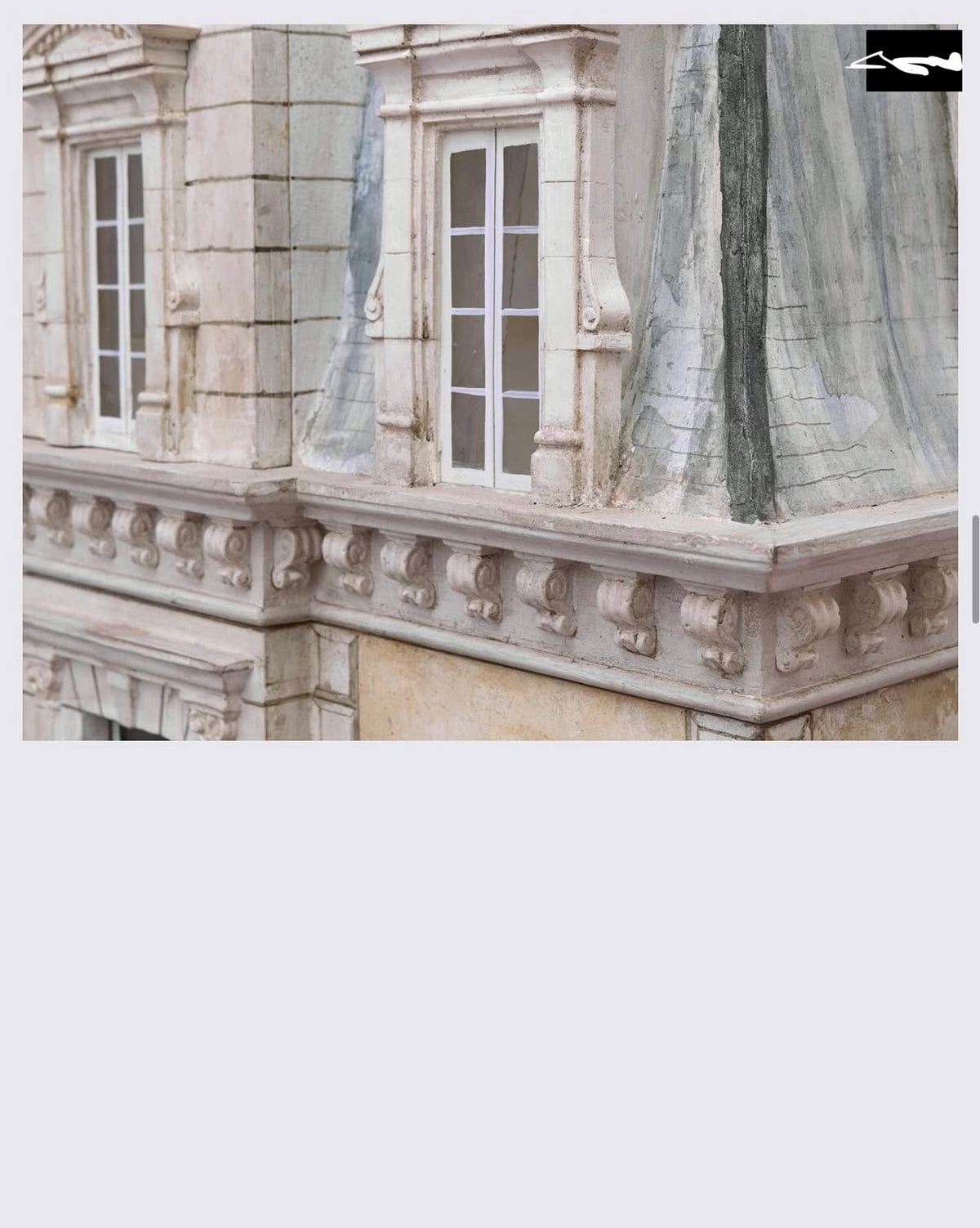Hand-finished slate-effect mansard, classical dormer windows and carved corbel cornice on the Whitestone miniature château.