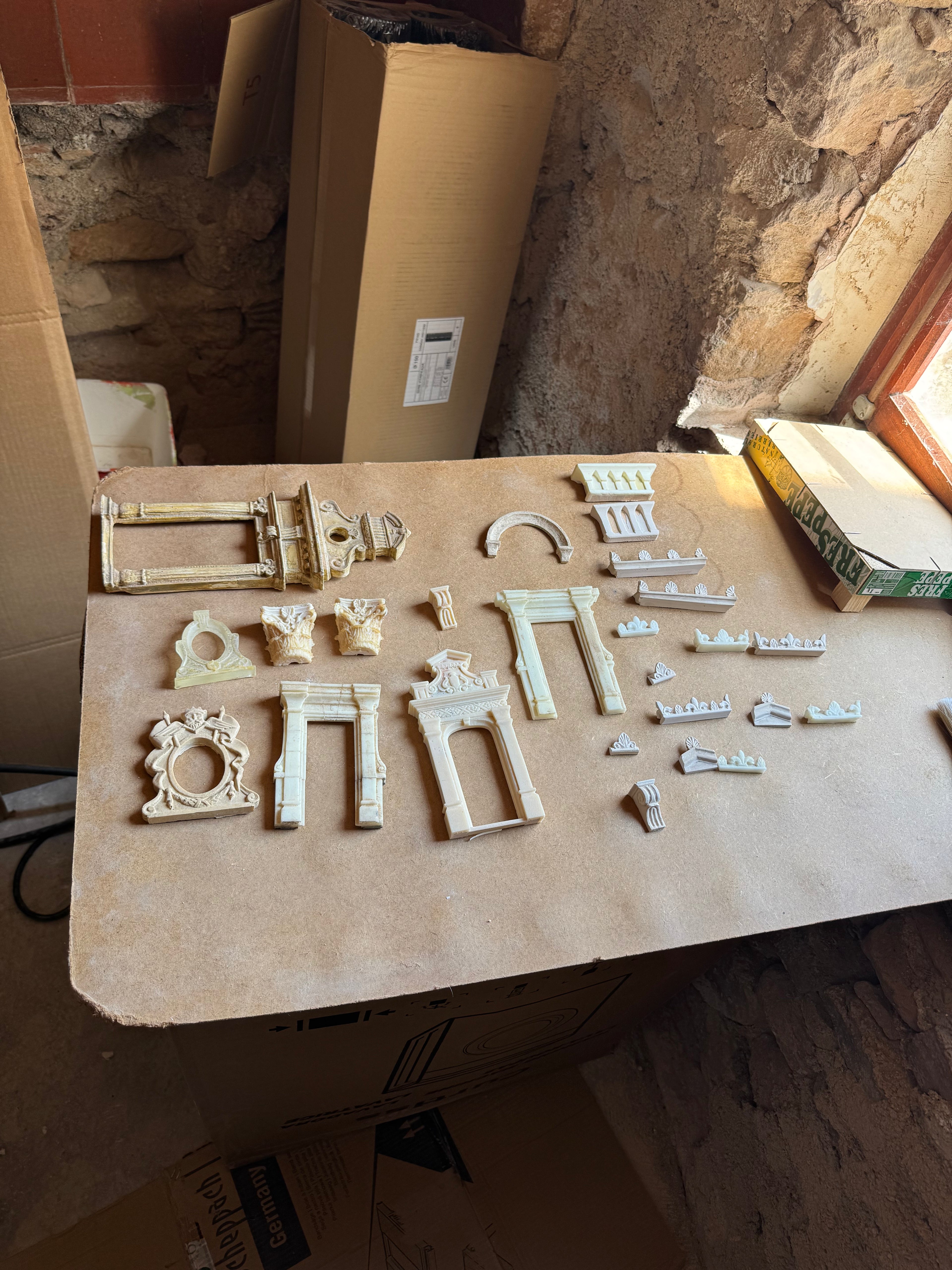 Assorted hand-cast plaster and resin architectural ornaments from Eric Lansdown’s fifty-year studio archive